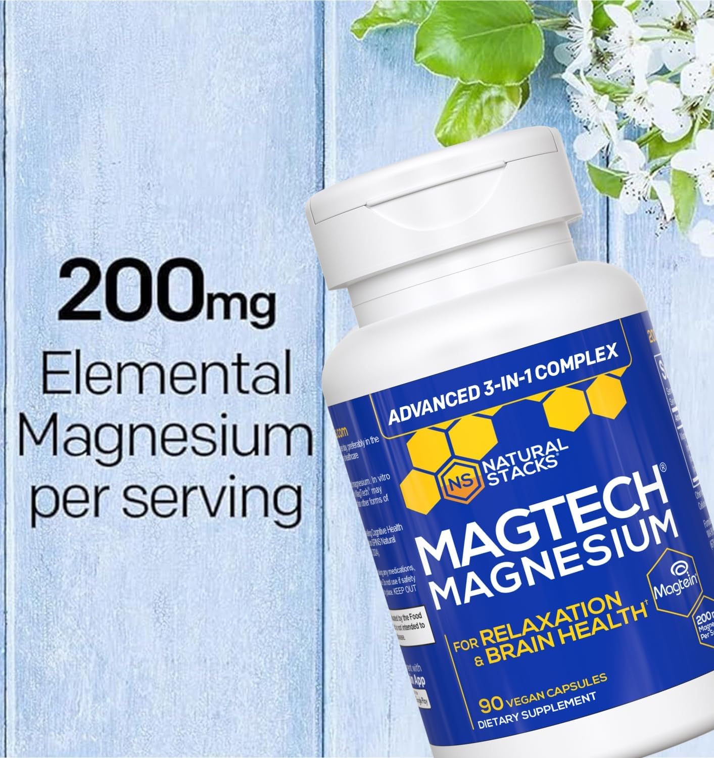 MagTech Magnesium Complex for Women & Men - 3 Forms of Magnesium: Glycinate, Magtein L-Threonate & Taurate - 200mg Chelated Complex - Support for Relaxation & Brain Health - 90 Glycinate Capsules
